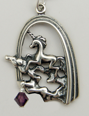 Sterling Silver Unicorn of Dreams Pendant With Purple Crystal